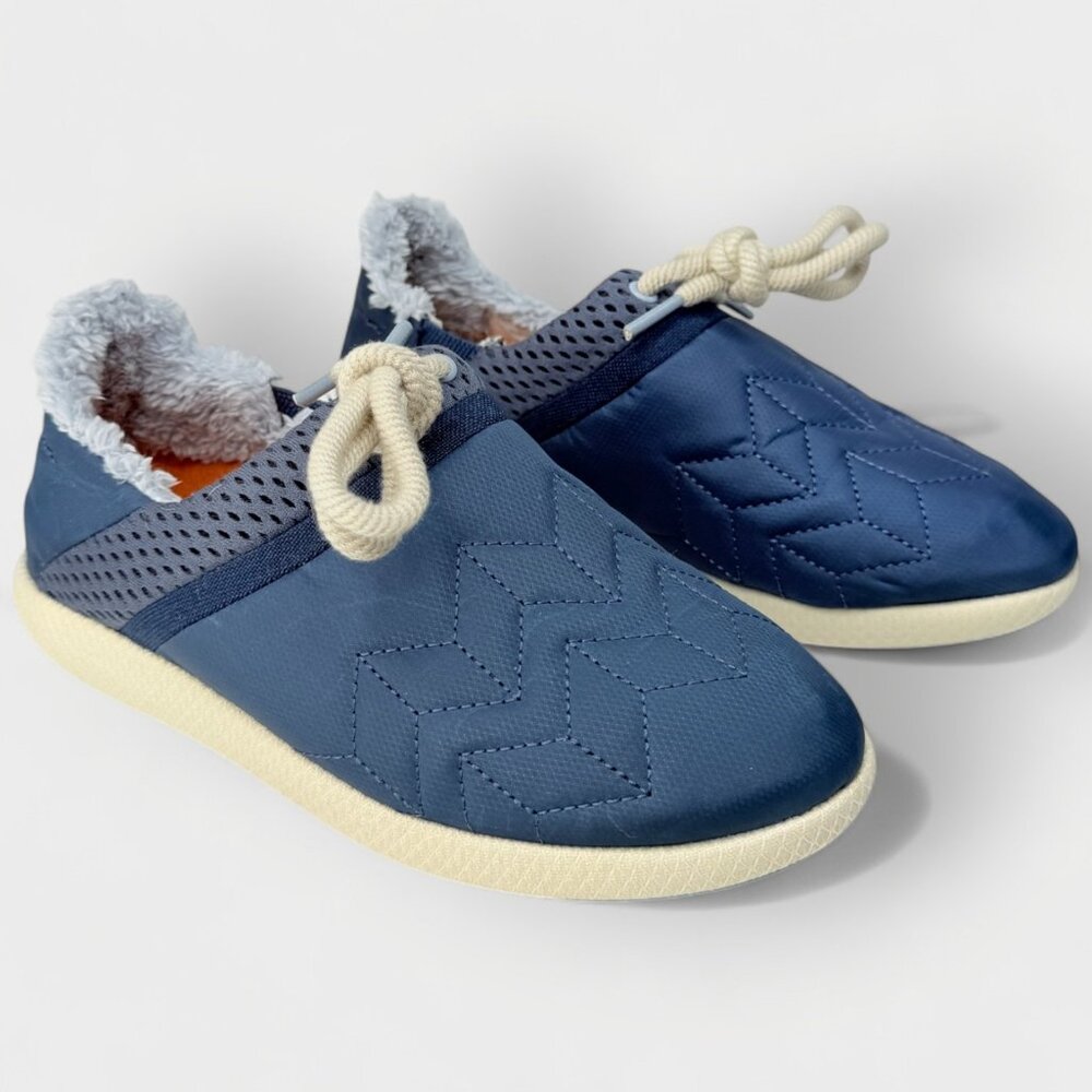 OluKai Mahiki Slipper Sneaker Women's 6 Blue Faux Fur Drop-In Heel